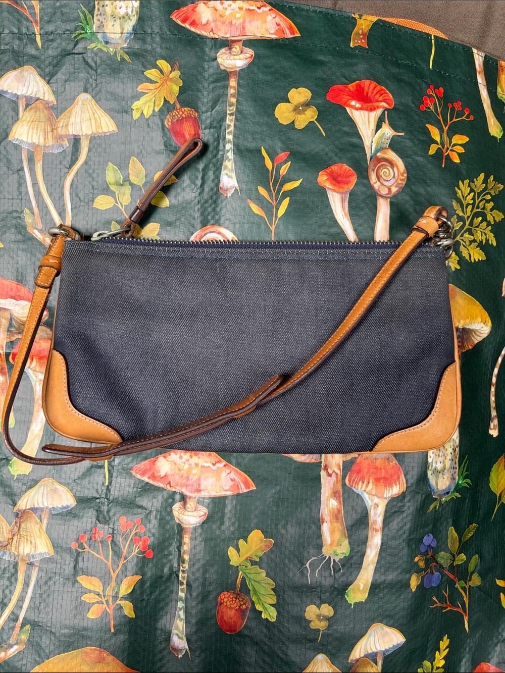Coach Navy  denim  purse with Tan Leather Trim